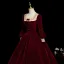 Elegant Burgundy Velvet Bow Prom Dresses 2025 Ball Gown Square Neckline Long Sleeve Backless Floor-Length / Long Formal Dresses