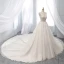 Chic / Beautiful Champagne Wedding Dresses 2019 A-Line / Princess Deep V-Neck Beading Lace Flower Short Sleeve Backless Chapel Train