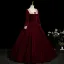 Elegant Burgundy Velvet Bow Prom Dresses 2025 Ball Gown Square Neckline Long Sleeve Backless Floor-Length / Long Formal Dresses