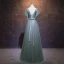 Elegant Sage Green Evening Dresses  2019 A-Line / Princess V-Neck Beading Sequins Lace Flower Bow Short Sleeve Backless Floor-Length / Long Formal Dresses