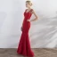 Chic / Belle Bordeaux Robe De Soirée 2019 Trompette / Sirène V-Cou En Dentelle Perlage Perle Sans Manches Longue Robe De Ceremonie