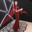 Chic / Beautiful Burgundy Evening Dresses  2019 Trumpet / Mermaid Scoop Neck Glitter Polyester Sleeveless Floor-Length / Long Formal Dresses