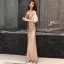 Sparkly Gold Evening Dresses  2019 Trumpet / Mermaid V-Neck Sequins Puffy Short Sleeve Backless Floor-Length / Long Formal Dresses