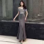 Glitzernden Grau Abendkleider 2019 Meerjungfrau Off Shoulder Glanz Polyester Pailletten Kurze Ärmel Rückenfreies Lange Festliche Kleider