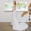 Modest / Simple Ivory Lace Flower Wedding Dresses 2021 Trumpet / Mermaid Scoop Neck Sleeveless Backless Court Train Wedding