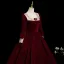Elegant Burgundy Velvet Bow Prom Dresses 2025 Ball Gown Square Neckline Long Sleeve Backless Floor-Length / Long Formal Dresses