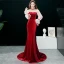 Chic / Beautiful Burgundy Evening Dresses  2019 Trumpet / Mermaid High Neck Rhinestone Bell sleeves Sweep Train Formal Dresses