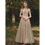Chic / Beautiful Champagne Prom Dresses 2021 A-Line / Princess Spaghetti Straps Lace Flower Sleeveless Backless Floor-Length / Long Formal Dresses