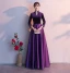 Vintage / Retro Grape Evening Dresses  2019 A-Line / Princess V-Neck Bow 3/4 Sleeve Floor-Length / Long Formal Dresses