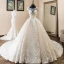 Luxury / Gorgeous Champagne Wedding Dresses 2019 A-Line / Princess Scoop Neck Beading Pearl Sequins Lace Flower Cap Sleeves Backless Cathedral Train