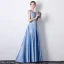Chic / Belle Bleu Robe De Soirée 2019 Princesse Encolure Dégagée Appliques En Dentelle Fleur Faux Diamant Sans Manches Dos Nu Longue Robe De Ceremonie