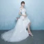 Elegant White Asymmetrical Wedding Dresses 2019 A-Line / Princess Off-The-Shoulder Sash Lace Flower Short Sleeve Backless