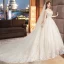 Chic / Belle Champagne Robe De Mariée 2019 Princesse De l'épaule Perle Paillettes Appliques En Dentelle Fleur Manches Courtes Dos Nu Chapel Train