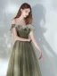 Fashion Clover Green Prom Dresses 2021 A-Line / Princess Off-The-Shoulder Short Sleeve Backless Floor-Length / Long Prom Formal Dresses