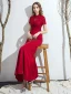 Chic / Beautiful Burgundy Evening Dresses  2019 Trumpet / Mermaid High Neck Backless Crystal Rhinestone Lace Flower Short Sleeve Floor-Length / Long Formal Dresses