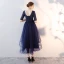 Chic / Beautiful Navy Blue Cocktail Dresses A-Line / Princess Scoop Neck Beading Sequins Bow 1/2 Sleeves Backless Asymmetrical Formal Dresses