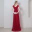 Chic / Beautiful Burgundy Evening Dresses  2019 A-Line / Princess Scoop Neck Crystal Lace Flower Short Sleeve Backless Floor-Length / Long Formal Dresses