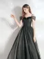 Elegant Black Spotted Homecoming Graduation Dresses 2021 A-Line / Princess Square Neckline Sleeveless Backless Floor-Length / Long Formal Dresses