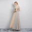 Élégant Champagne Robe De Soirée 2019 Princesse V-Cou Perlage Cristal Paillettes Manches Courtes Dos Nu Longue Robe De Ceremonie