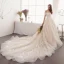Elegant Champagne Wedding Dresses 2019 A-Line / Princess Off-The-Shoulder Beading Tassel Pearl Lace Flower Short Sleeve Backless Cathedral Train