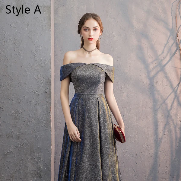 Sparkly Evening Dresses 2019 A-Line / Princess Off-The-Shoulder Glitter Satin Short Sleeve Backless Floor-Length / Long Formal Dresses