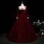Elegant Burgundy Velvet Bow Prom Dresses 2025 Ball Gown Square Neckline Long Sleeve Backless Floor-Length / Long Formal Dresses