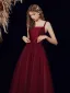 Modest / Simple Burgundy Homecoming Graduation Dresses 2021 A-Line / Princess Spaghetti Straps Sleeveless Backless Bow Floor-Length / Long Formal Dresses
