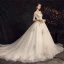 Élégant Champagne Robe De Mariée 2019 Princesse V-Cou Perlage En Dentelle Fleur Paillettes 3/4 Manches Dos Nu Cathedral Train