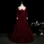 Elegant Burgundy Velvet Bow Prom Dresses 2025 Ball Gown Square Neckline Long Sleeve Backless Floor-Length / Long Formal Dresses