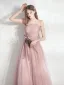 Schöne Rosa Ballkleider 2021 A Linie Bandeau Schleife Ärmellos Rückenfreies Lange Ball Festliche Kleider