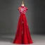 Chinese style Burgundy Evening Dresses  2019 A-Line / Princess High Neck Appliques Lace Bow Cap Sleeves Backless Floor-Length / Long Formal Dresses