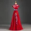 Chinese style Burgundy Evening Dresses  2019 A-Line / Princess High Neck Bow Appliques Lace Cap Sleeves Backless Floor-Length / Long Formal Dresses
