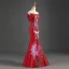 Chinese style Red Evening Dresses  2019 Trumpet / Mermaid Off-The-Shoulder Tassel Sequins Appliques Lace Sleeveless Backless Floor-Length / Long Formal Dresses