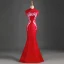 Chinese style Royal Blue Evening Dresses  Trumpet / Mermaid High Neck Beading Tassel Rhinestone Lace Flower Cap Sleeves Floor-Length / Long Formal Dresses