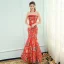 Chinese style Red Evening Dresses  2019 Trumpet / Mermaid Strapless Crystal Sleeveless Backless Printing Floor-Length / Long Formal Dresses
