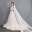 Élégant Champagne Robe De Mariée 2018 Princesse En Dentelle Appliques Encolure Dégagée Dos Nu Manches Courtes Chapel Train Mariage