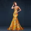 Style Chinois Doré Robe De Soirée 2019 Trompette / Sirène Encolure Dégagée Perlage Perle Gland Appliques Brodé Sans Manches Dos Nu Train De Balayage Robe De Ceremonie