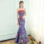 Chinese style Royal Blue Evening Dresses  2019 Trumpet / Mermaid Strapless Tassel Crystal Embroidered Sleeveless Backless Floor-Length / Long Formal Dresses