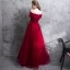 Sexy Burgundy Evening Dresses  2018 A-Line / Princess Lace Appliques Beading Crystal Off-The-Shoulder Backless Sleeveless Floor-Length / Long Formal Dresses