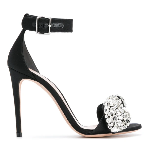 Charmant Noire Soirée Chaussures Femmes 2019 Cuir Bride Cheville Faux Diamant 10 cm Talons Aiguilles Peep Toes / Bout Ouvert Talons