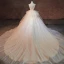 Luxury / Gorgeous Champagne Glitter Wedding Dresses 2019 A-Line / Princess See-through Deep V-Neck Sleeveless Backless Cascading Ruffles
