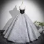 Unusual Black Beading Lace Flower Printing Prom Dresses 2025 Ball Gown Spaghetti Straps Sleeveless Backless Floor-Length / Long Formal Dresses