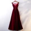 Chic / Beautiful Burgundy Evening Dresses  2019 A-Line / Princess Scoop Neck Suede Bow Sleeveless Backless Floor-Length / Long Formal Dresses