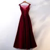 Piękne Burgund Sukienki Wieczorowe 2019 Princessa Wycięciem Zamszowe Kokarda Bez Rękawów Bez Pleców Długie Sukienki Wizytowe
