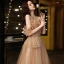 Charming Champagne Rhinestone Prom Dresses 2021 A-Line / Princess Ruffle Off-The-Shoulder Sleeveless Floor-Length / Long Prom Formal Dresses