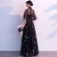 Chic / Beautiful Black Evening Dresses  2019 A-Line / Princess High Neck Sash Lace Flower 1/2 Sleeves Floor-Length / Long Formal Dresses
