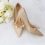 Sparkly Gold Wedding Shoes 2019 Leather Sequins Appliques Pearl 9 cm Stiletto Heels Pointed Toe Wedding Pumps