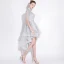 Chic / Belle Argenté Robe De Cocktail 2018 Princesse En Dentelle Fleur Ceinture Paillettes Col Haut Manches Courtes Asymétrique Robe De Ceremonie
