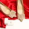 Sparkly Gold Wedding Shoes 2019 Leather Rhinestone Sequins 9 cm Stiletto Heels Pointed Toe Wedding Pumps