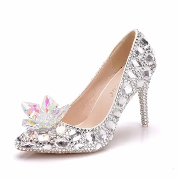 Charmant Multifarben Aschenputtel Kristall Brautschuhe 2019 Strass 9 cm Stilettos Spitzschuh Hochzeit Pumps